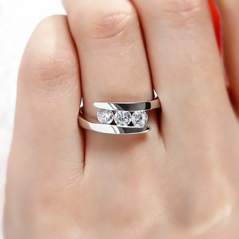2 Ct Round Cut Simulated Diamond Engagement Bypass Band 14k White Gold Plated