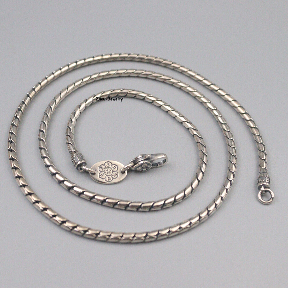 Solid S925 Sterling Silver Chain 3mm Round Wheat Link Necklace 34-35g 23.6inchL