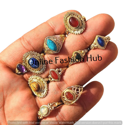 18K Gold Plated Garnet & Mix Gemstone Trendy Rings Lot Fashion Jewelry