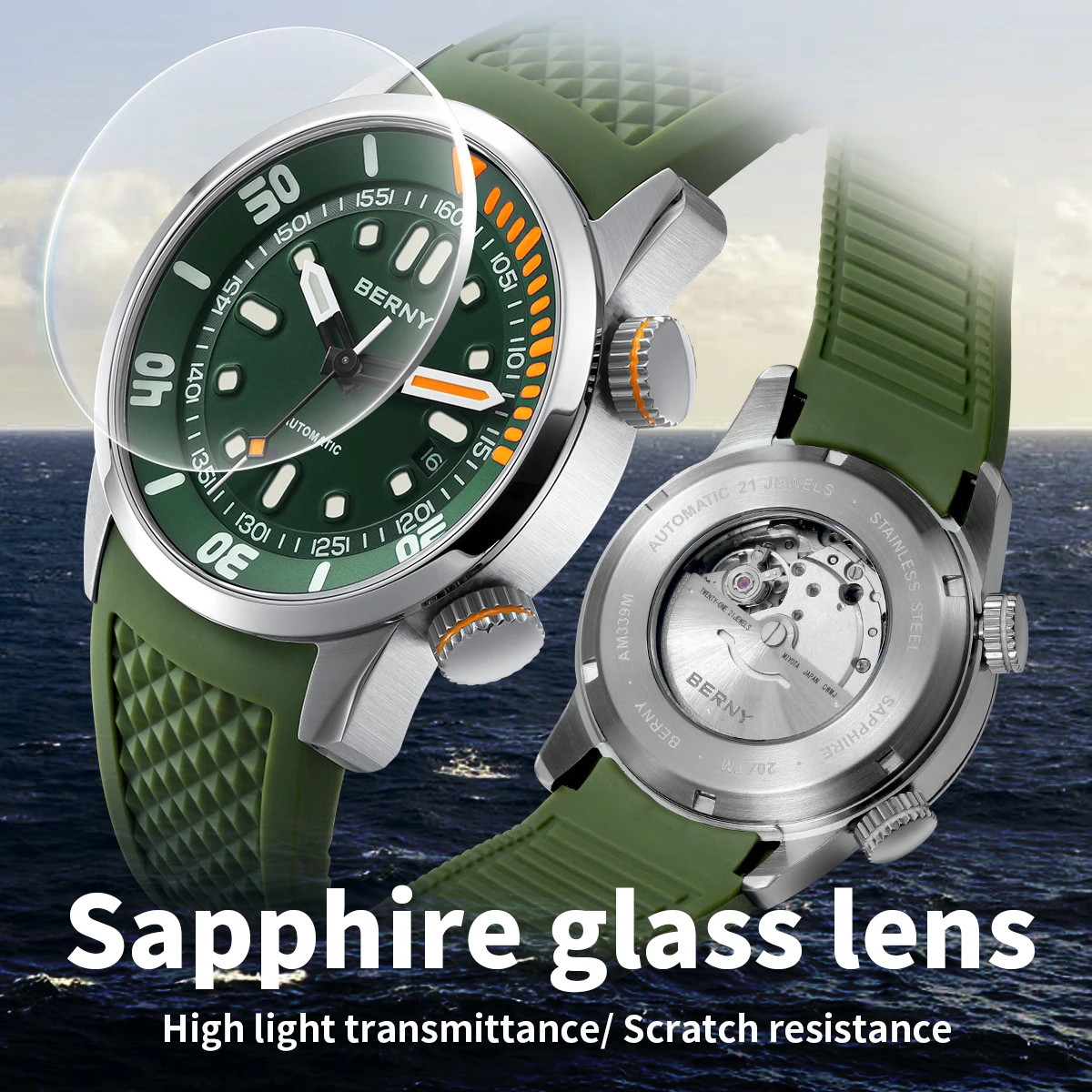 “Super Luminous 20Bar Diver Men’s Mechanical Watch: Sapphire Crystal, Automatic