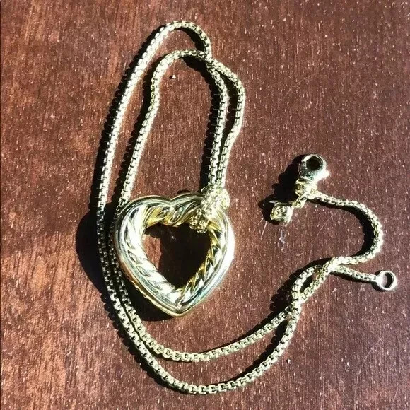 David Yurman 18K Yellow Gold Cable Heart Pendant Necklace