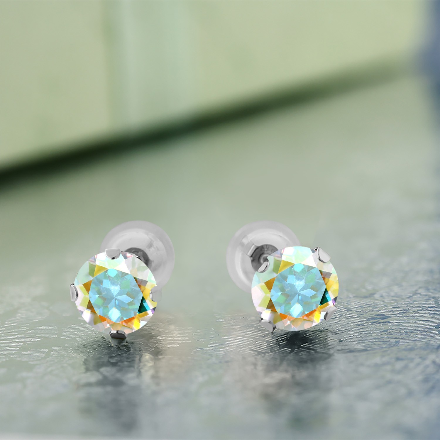 2.00 Ct Round Mercury Mist Mystic Topaz 14K White Gold Earrings