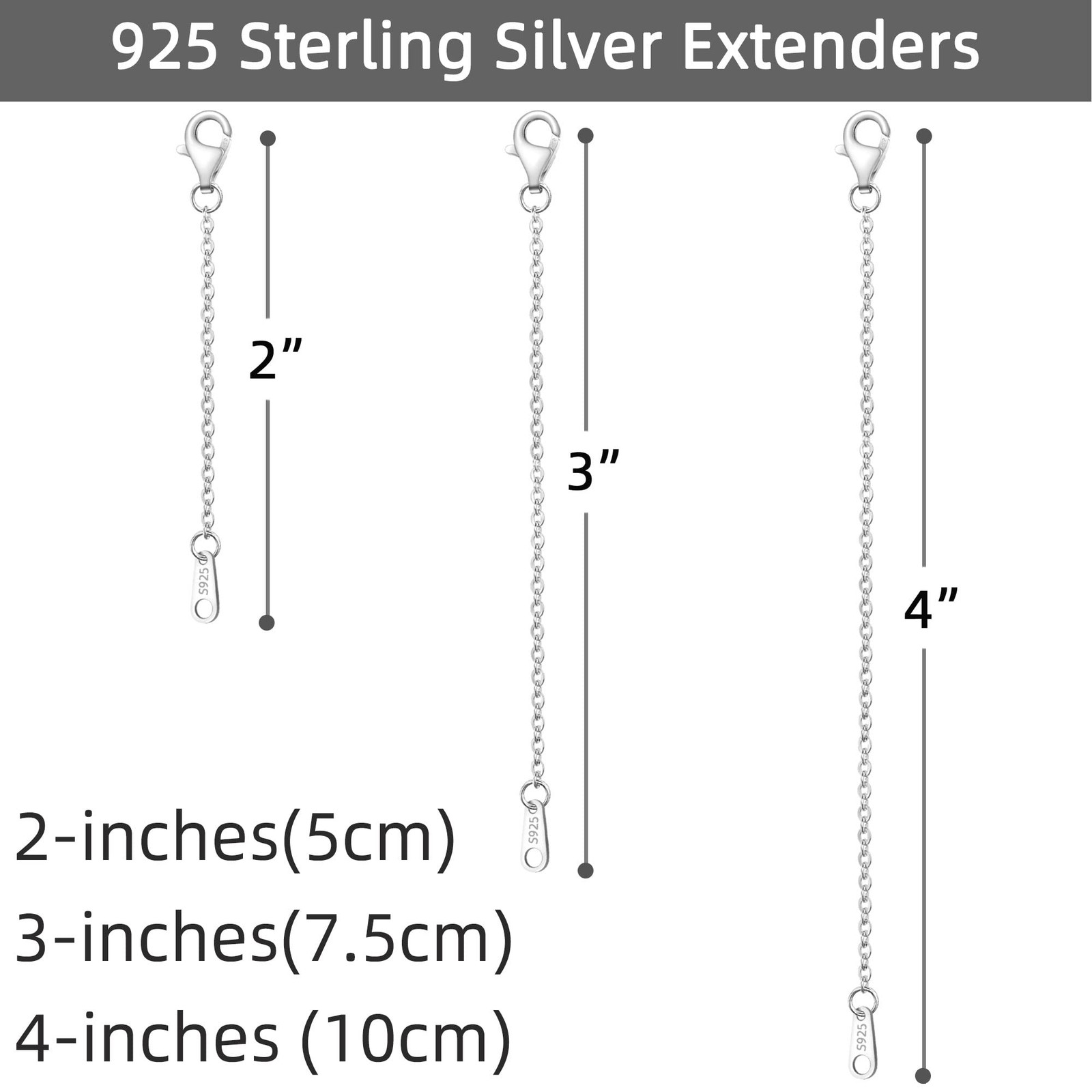 Sterling Silver Necklace Extenders for Women Silver Chain Extension Bracelet