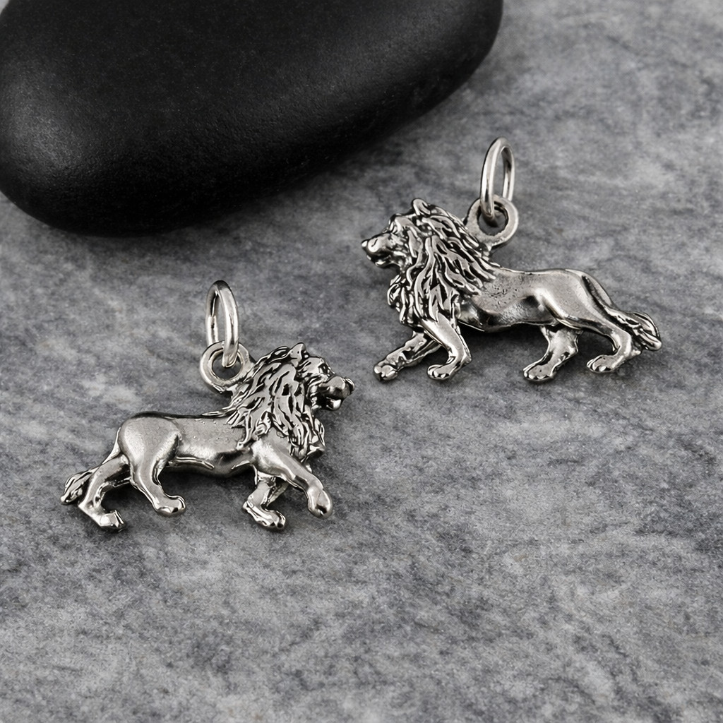 Silver 3D Lion Charm – King of the Jungle Pendant – Bravery Strength Gift