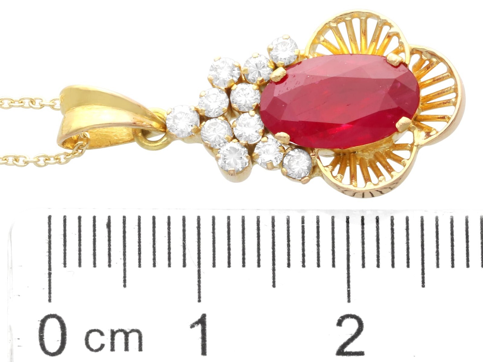 Vintage 2.53Ct Ruby and 0.48Ct Diamond, 18k Yellow Gold Pendant Circa 1980