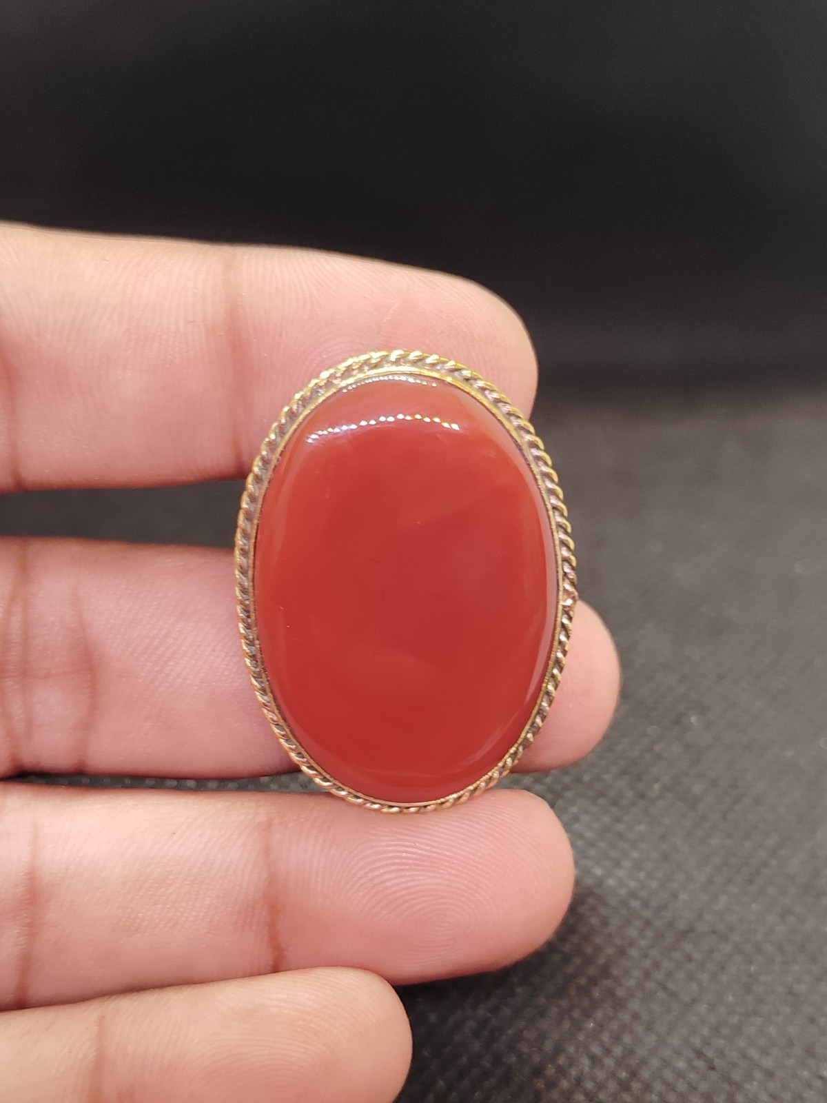 Brass Groove Red Onyx Pendant Gold Plated Natural Gemstone Handmade Jewelry