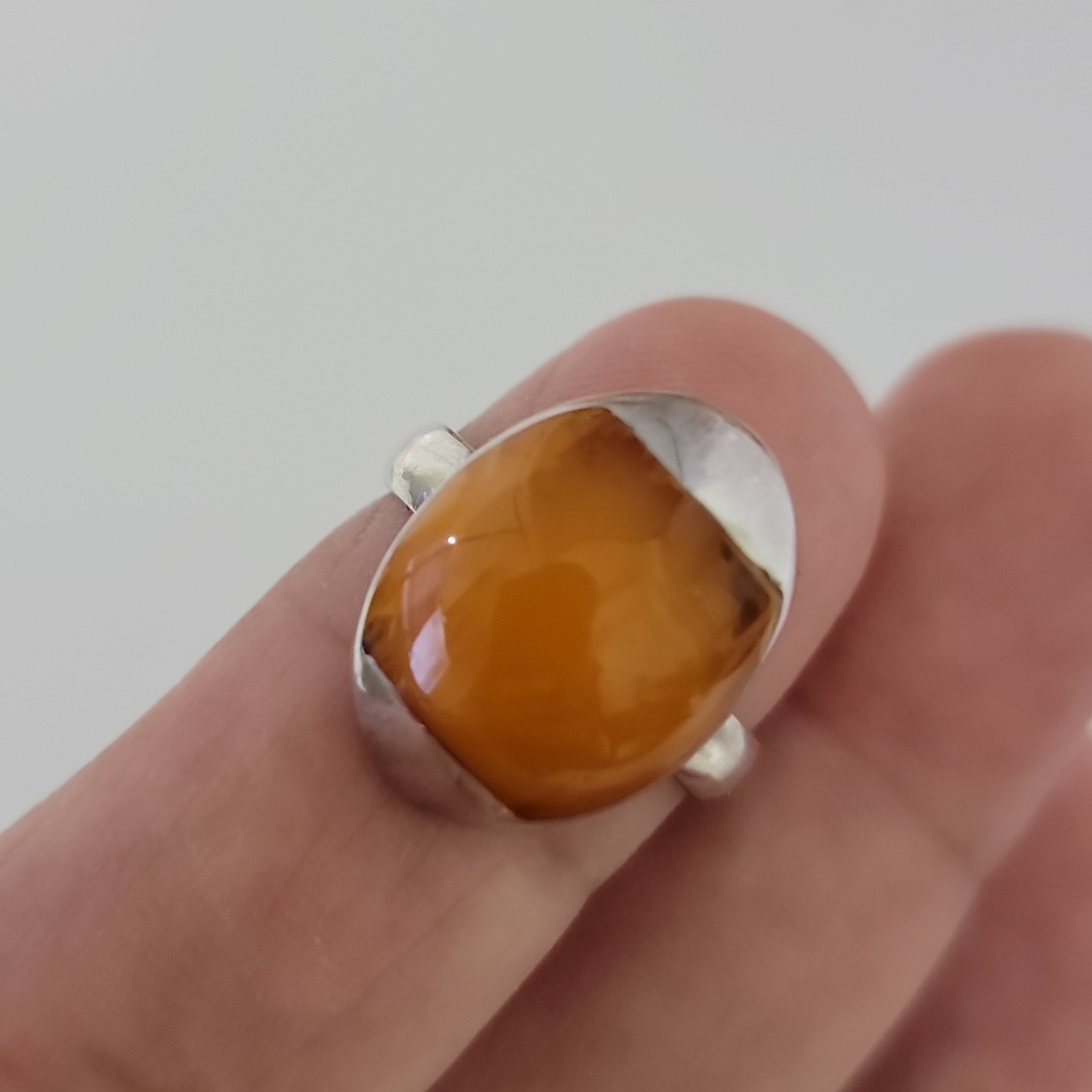 VINTAGE STERLING SILVER Egg Yolk Butterscotch Amber Ring Modernist