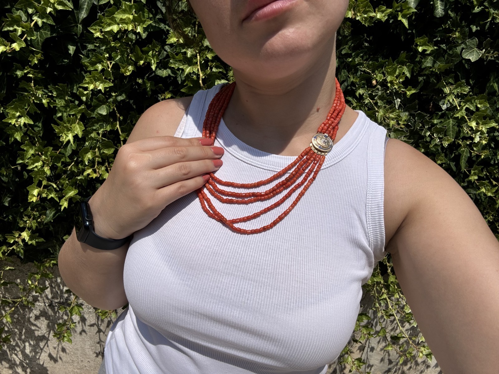 Napoleon Era 18kt Yellow Gold Multi Thread Red Coral Necklace