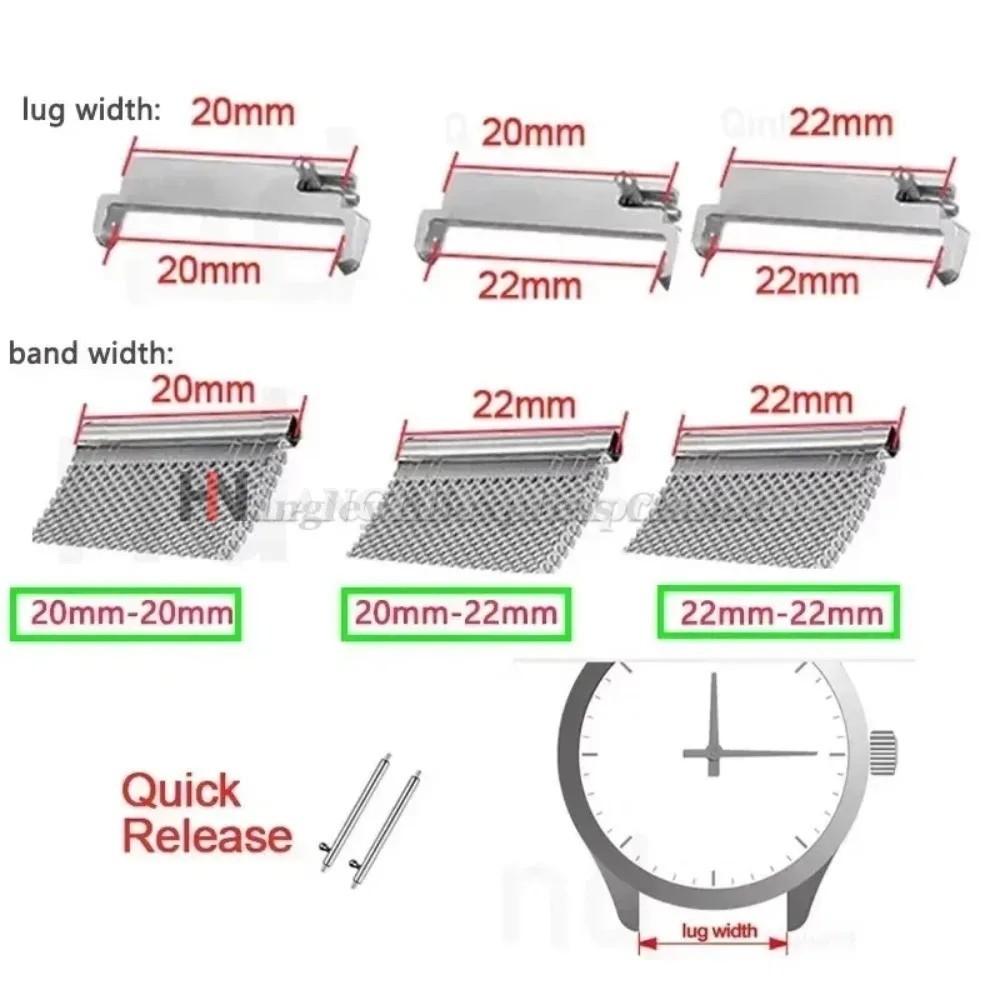 1 Pair Watch Strap Adapter 18mm To 20mm 22mm,20mm To 18/20/22mm,22mm To 22mm Top