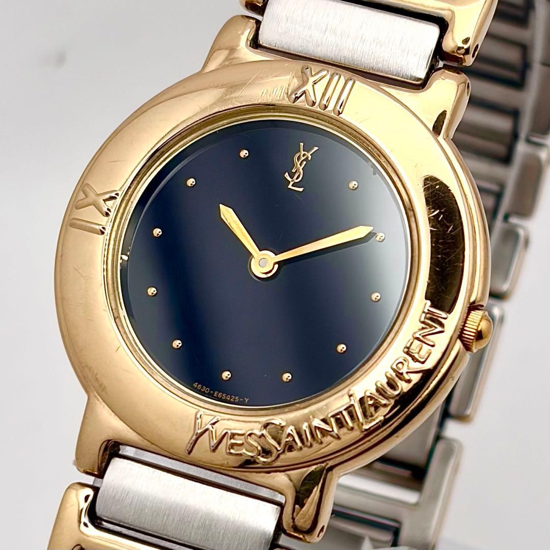 Yves Saint Laurent Boys Quartz Watch Black Dial Gold Combination Japan 0713150