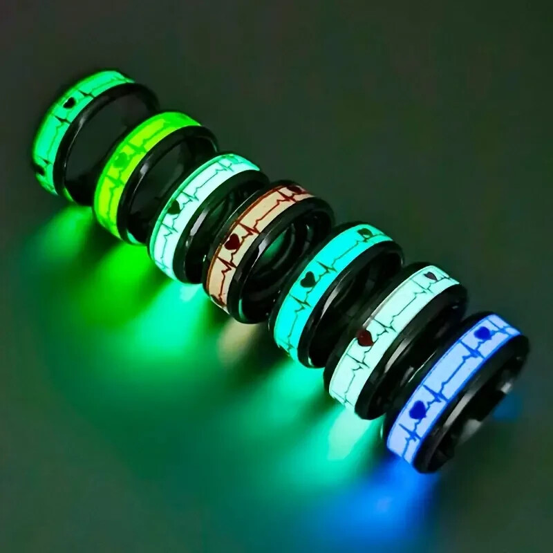 Titanium Steel Personality Trend Glow in The Dark Ring Yellow Size 8