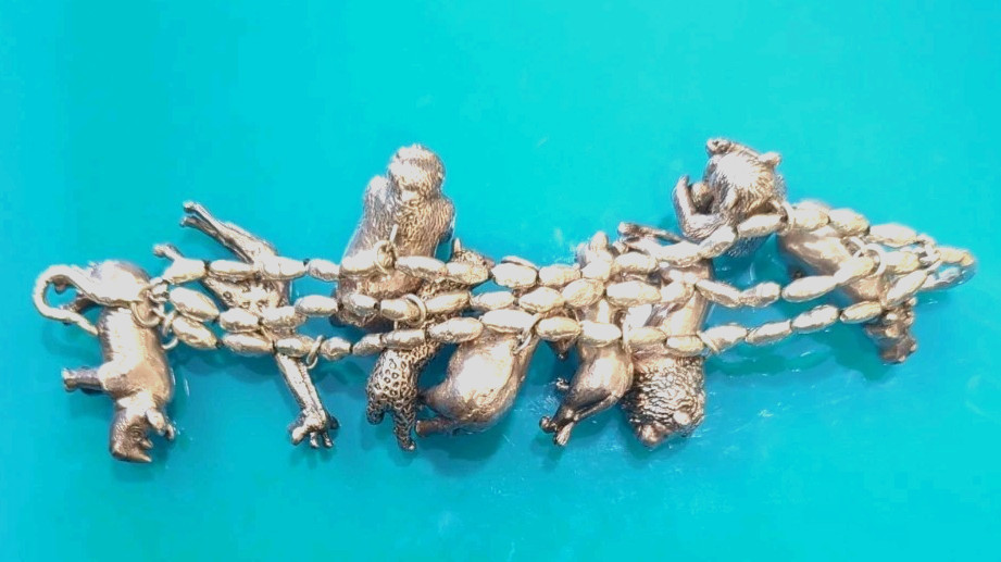 Sterling Silver 114 g 3D SAFARI ZOO Animal Bracelet Lion Gorilla Tiger Elephant*
