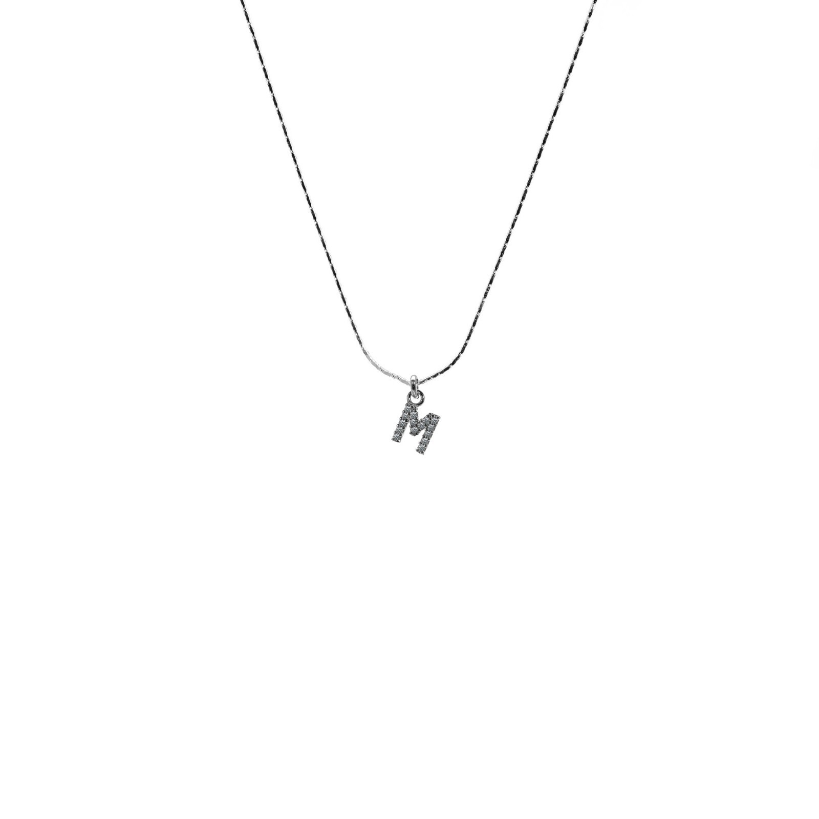 Bamboo Chain Necklace 0.6mm Pendant Letter Zircon 925 Sterling Silver