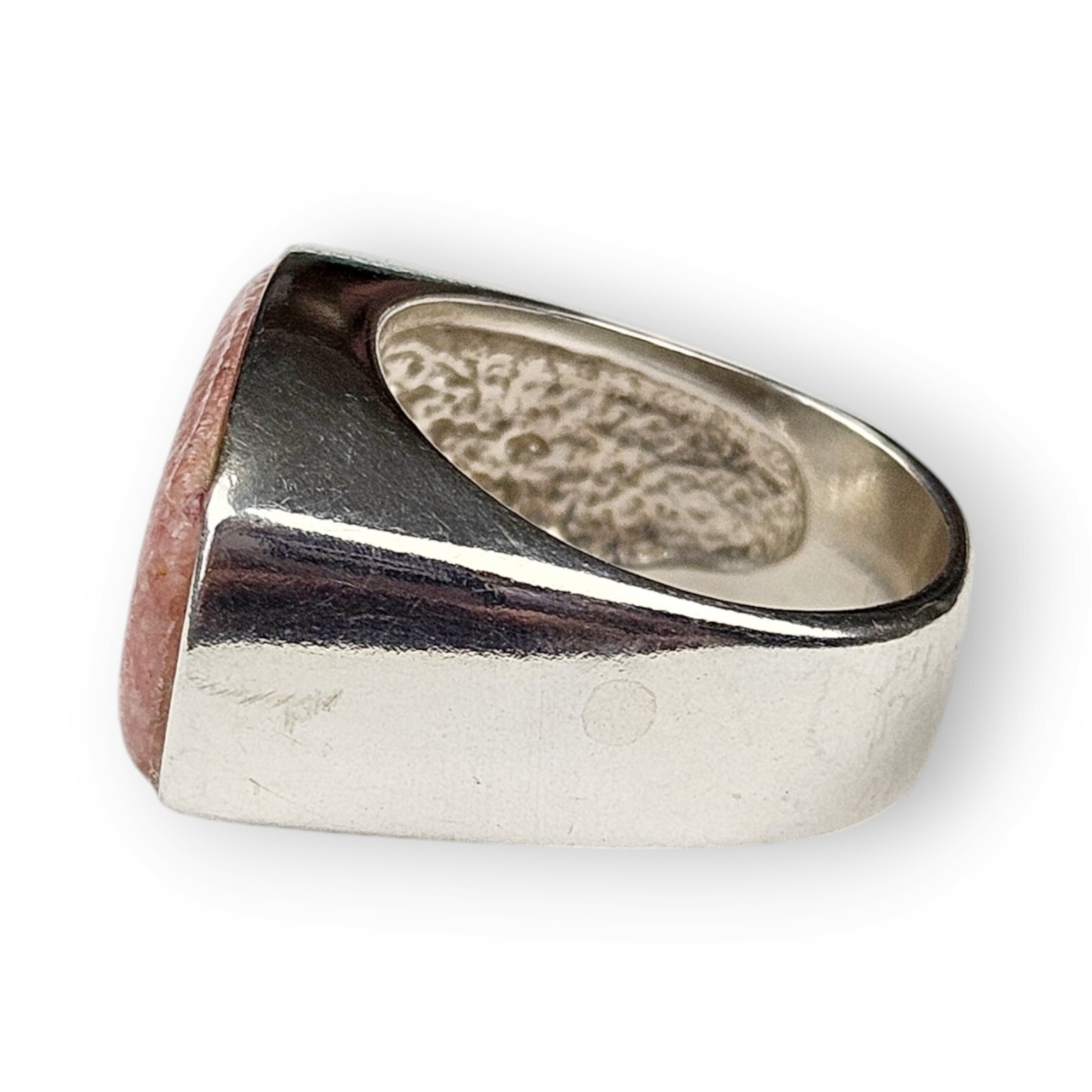 Coleman Co Pink Sterling Ring Reconstituted Rose Quartz Signet Vtg 925 Silver 7