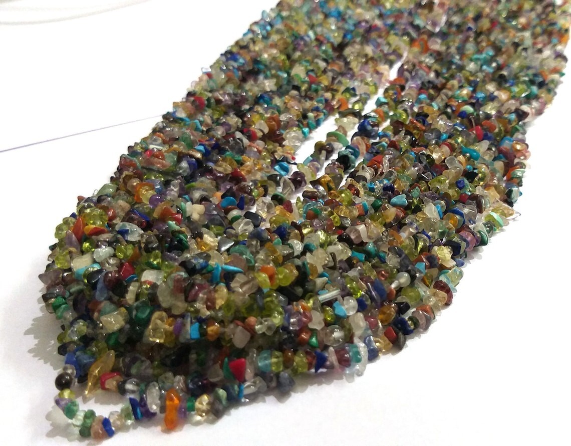 A+++ Nature Rainbow Multi Smooth Uncut Chips Gemstone Beads Strand 12” Jewelry