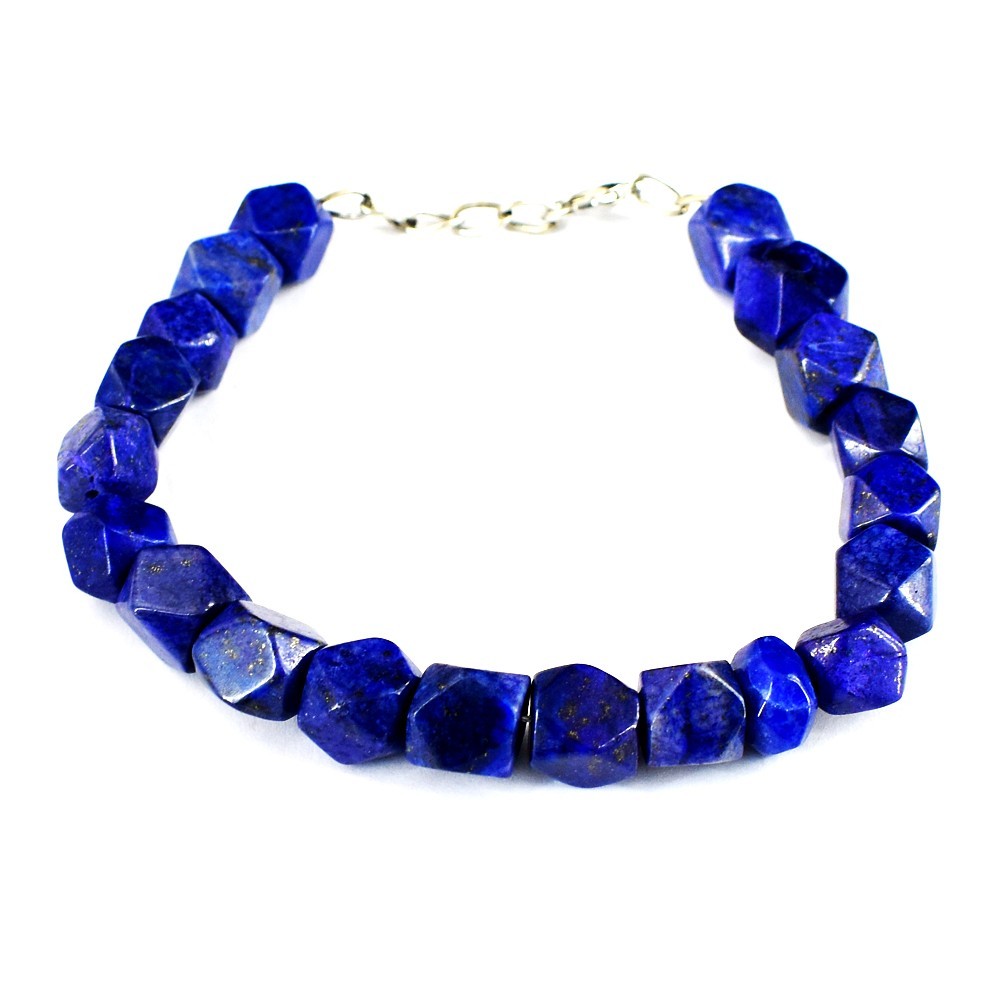Hexagon Shape Lapis Lazuli With Gold Flakes 190.00 Cts Beaded Bracelet RK 41E731