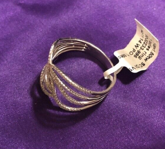 14K White Gold Diamond Cocktail Ring Curved Right Hand Natural 0.37 CT