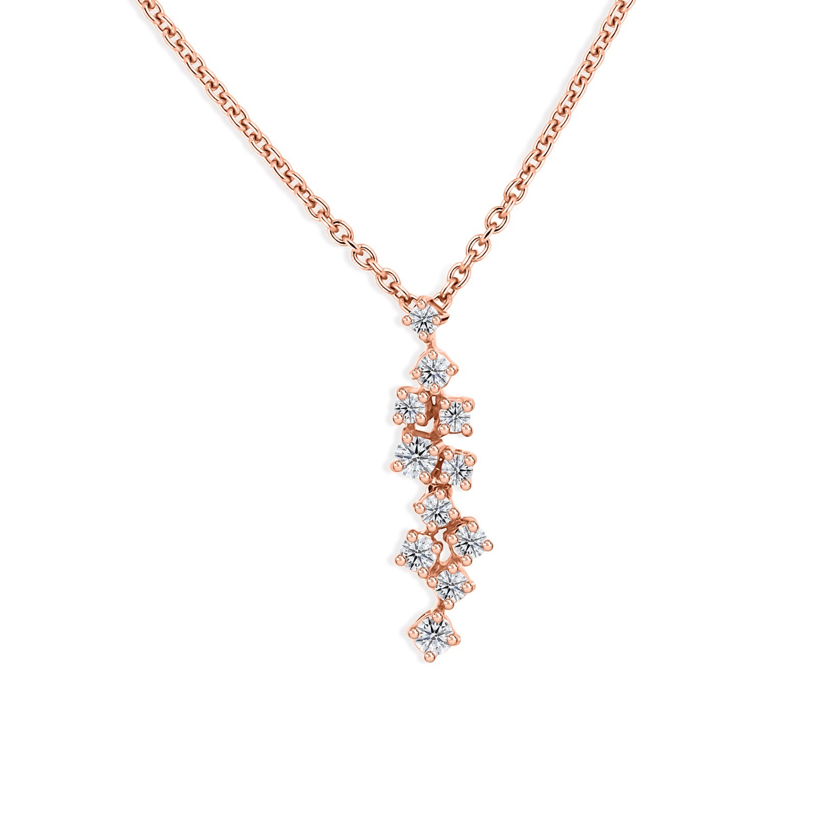 0.11 Ct Lab Grown CVD Diamond Round Charm Pendant 9k Rose Gold Chain Necklace