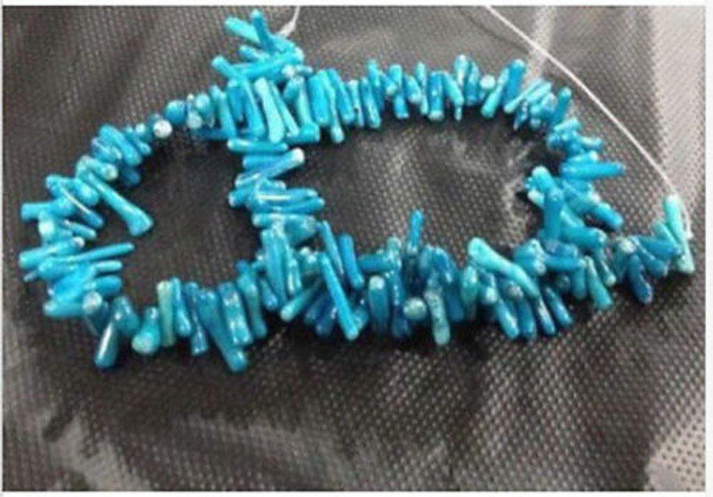 Natural 4x10mm Blue Coral Gemstone Chip Loose Beads 15” Strand