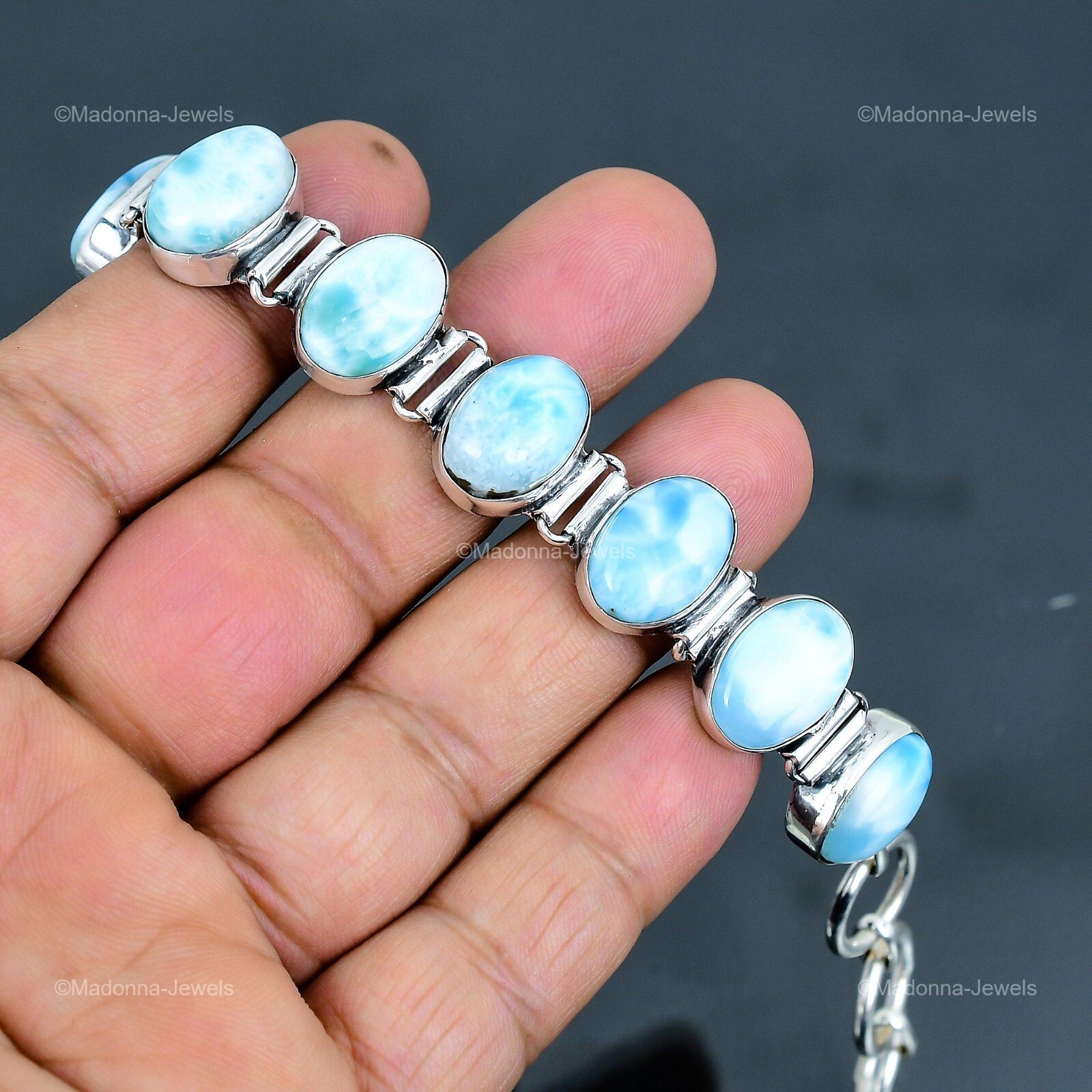 Memorial Day Sale Larimar Gemstone Sterling Silver Chain Throat Chakra Bracelet