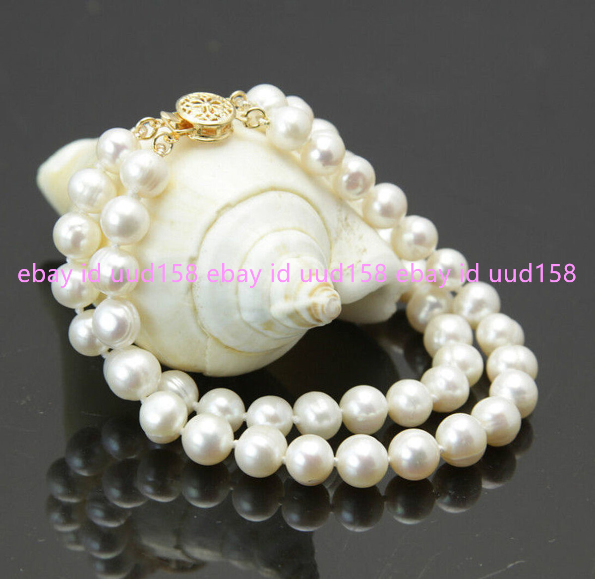 Real Natural 2 rows 7-8mm white freshwater cultured pearl bracelet 6.5-8.5″ AA