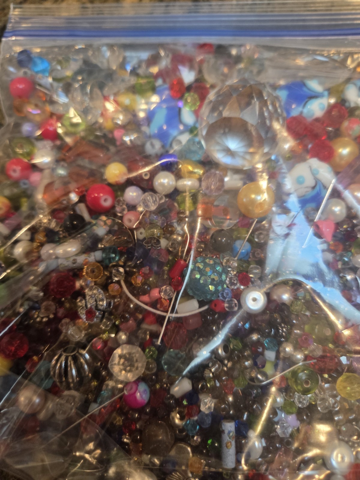 Assorted Multicolor Mixed Loose Beads Lot, Glass/Plastic/Metal, Faceted