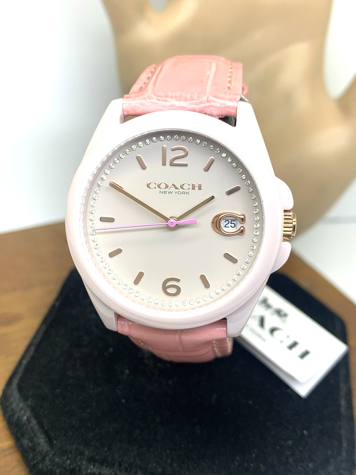 Coach Women’s Watch 14503926 Greyson Quartz Blush Pink Ceramic Leather Band 36mm
