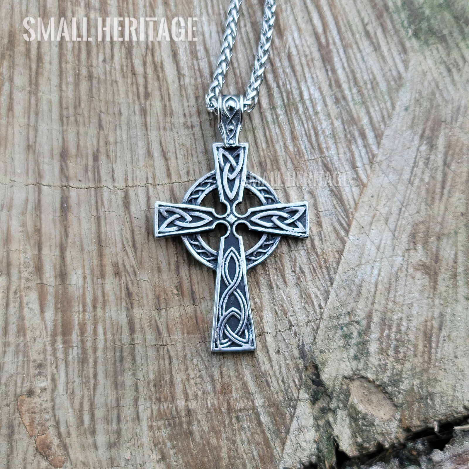 Large Wolf Head Cross Necklace – Heavy Stainless Steel Pendant for Men