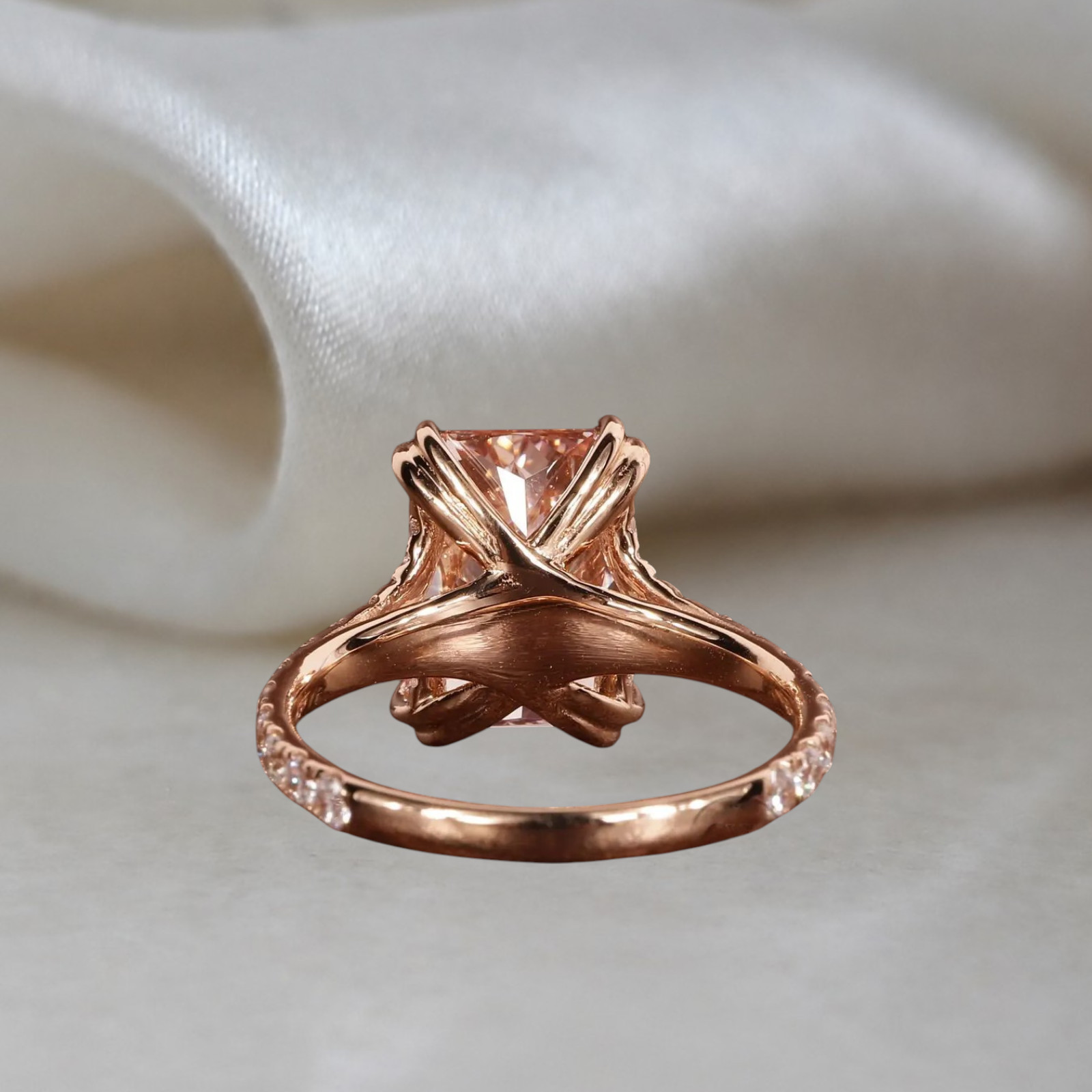 Radiant Cut 4.40 Ct IGI Lab Created Diamond Ring 14k Rose Gold Fancy Vivid Pink