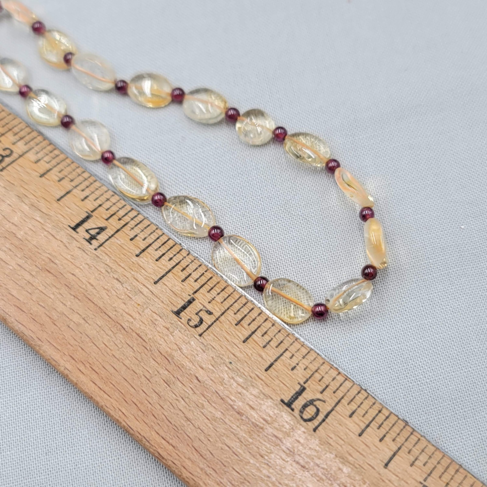 Pale Yellow Quartz Bead Purple Amethyst Spacer bead Necklace 32″