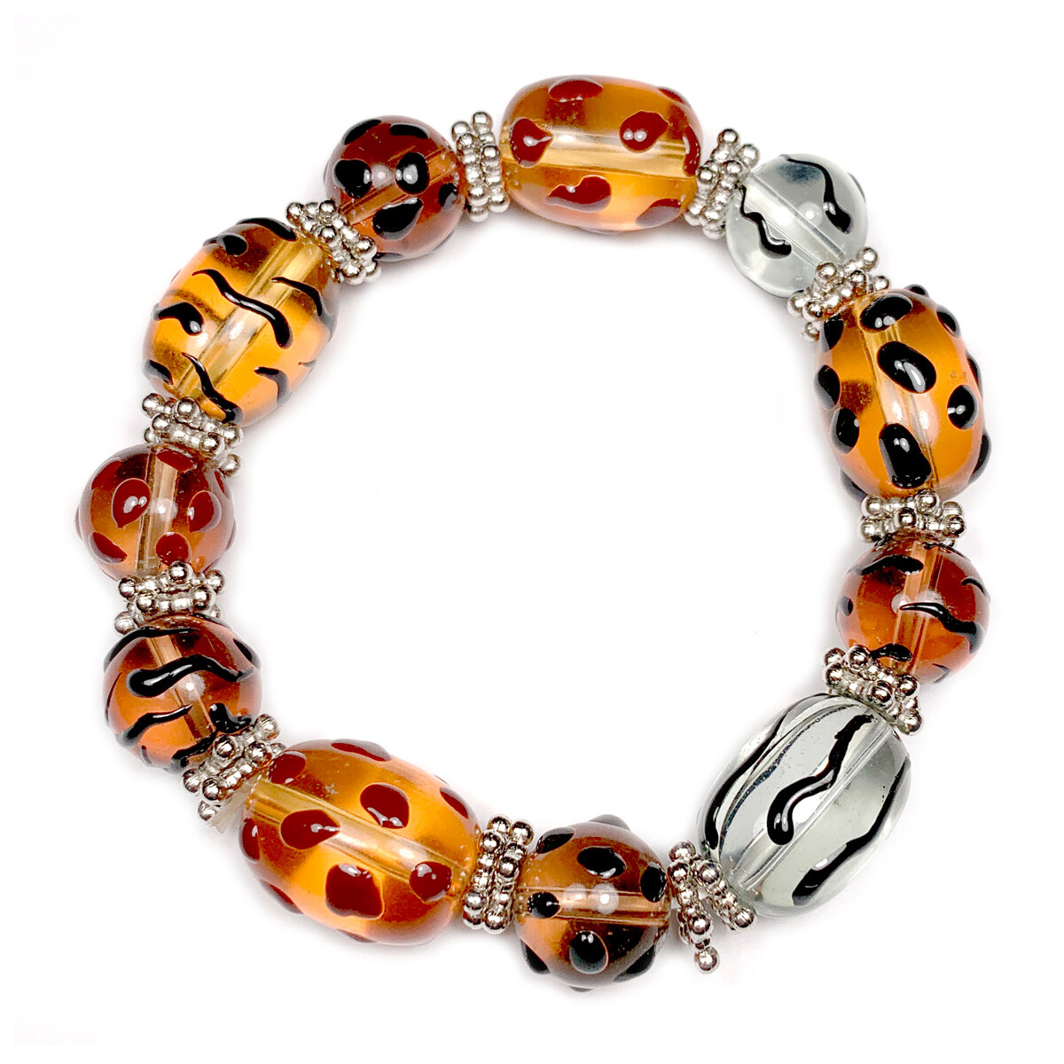 Animal Print Bracelet Leopard Brown Black Beaded Stretch Bracelet for Women
