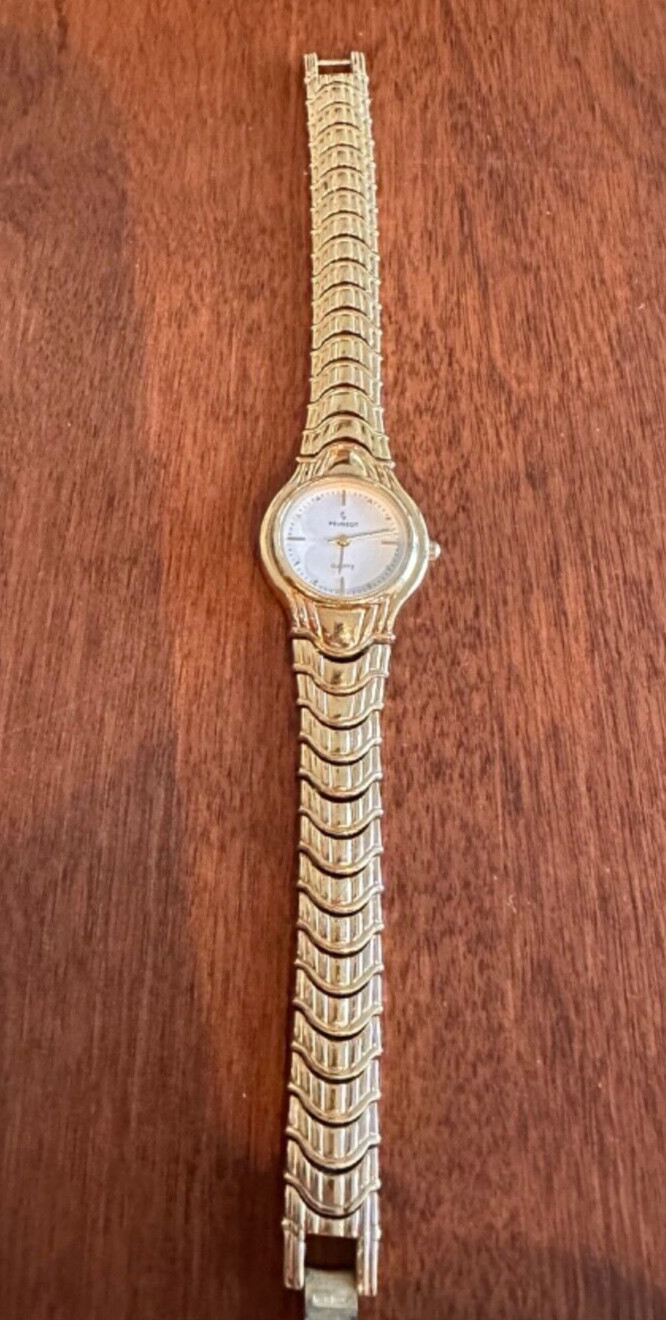 Peugeot Quartz Japan Movt Gold Tone 24MM Women’s Watch White Round Tested 7″ Fit
