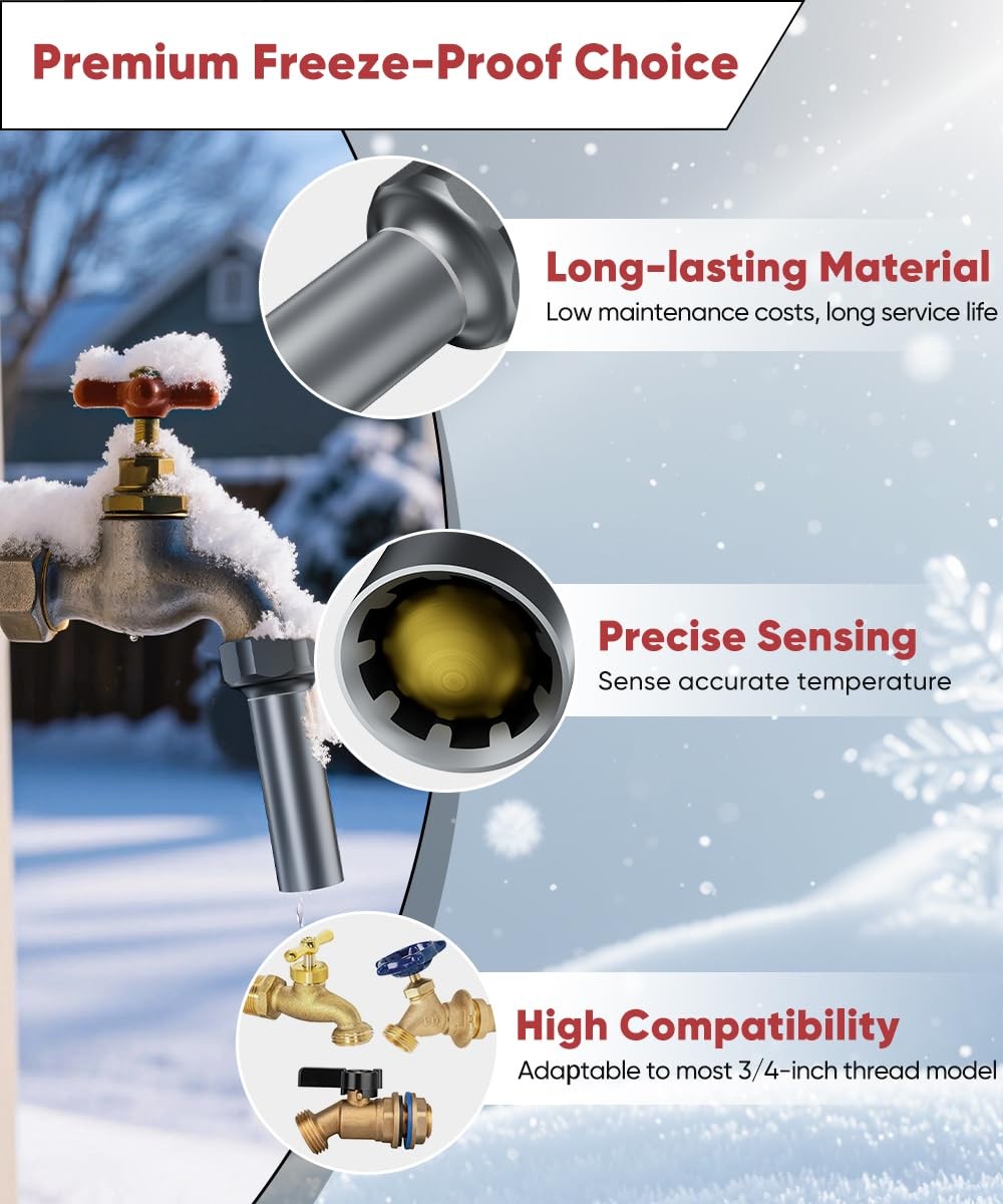 Outdoor Faucet Winter Freeze Protection Valve, Activates at Water Temperature B