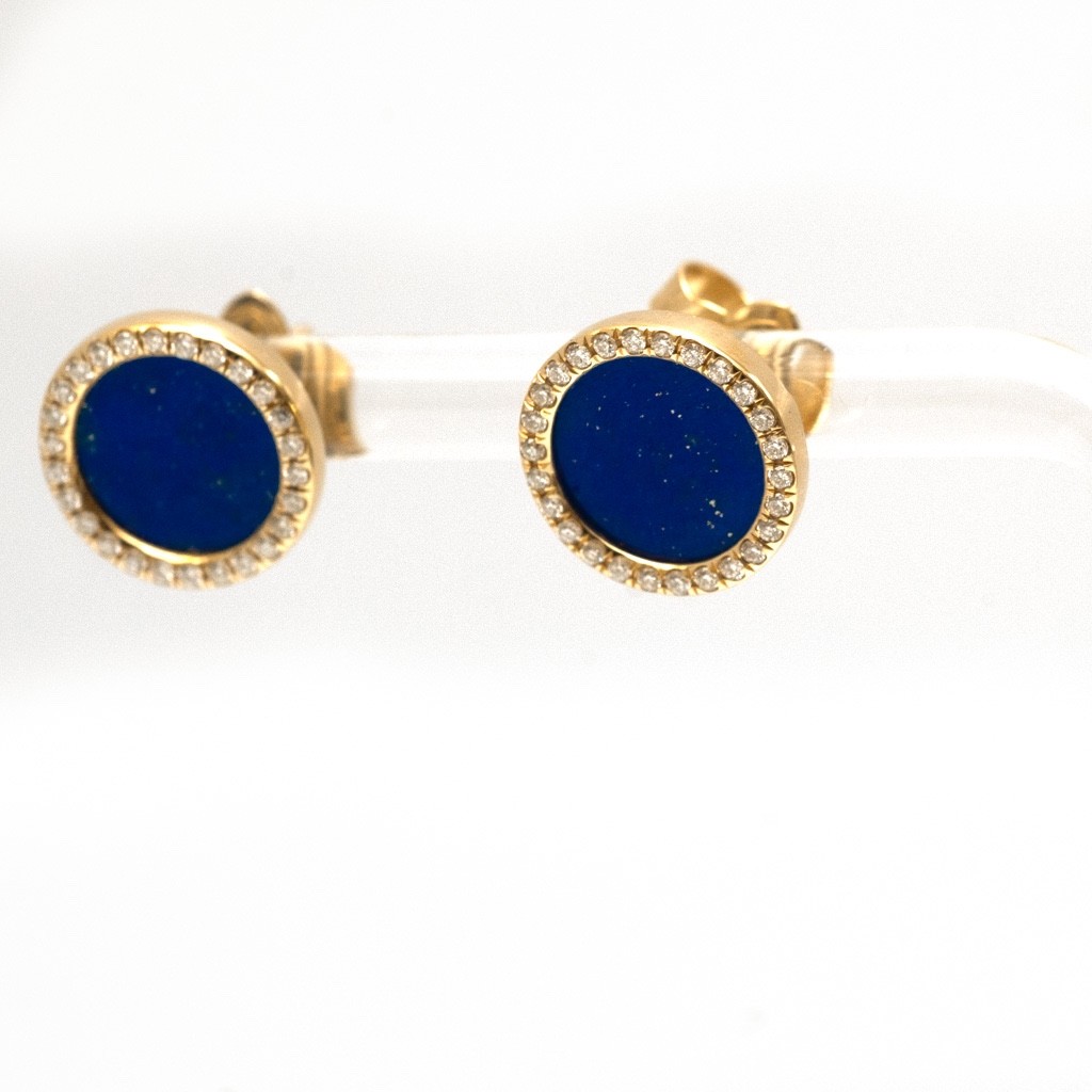 David Yurman Lapis Lazuli Diamond 18K Gold Petite Element Stud Earrings 11mm New