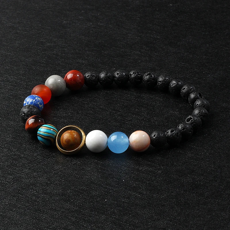 Stone Beaded Bracelet Solar System Planet Round Beads Unisex Bracelet Jewelry