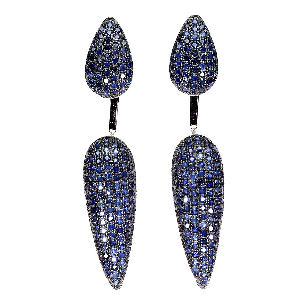 925 Sterling Silver Earrings Blue Sapphire Round Diamond Cut Gemstone Jewelry