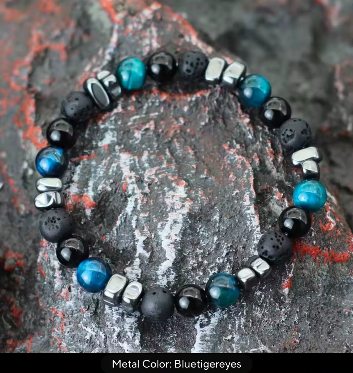 Irregular Hematite Tiger Eye Lava Stone Bracelet Men Healing Yoga Men Women