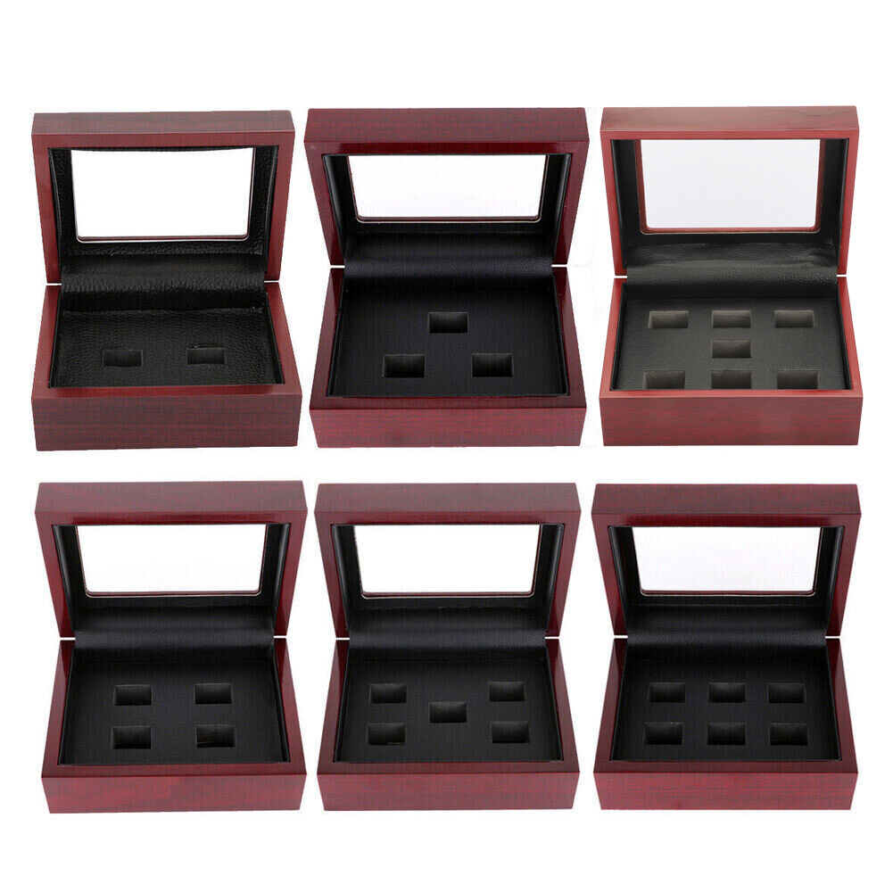 2/3/4/5/6 Championship Ring Display Box Wooden Collection Case Storage Holder