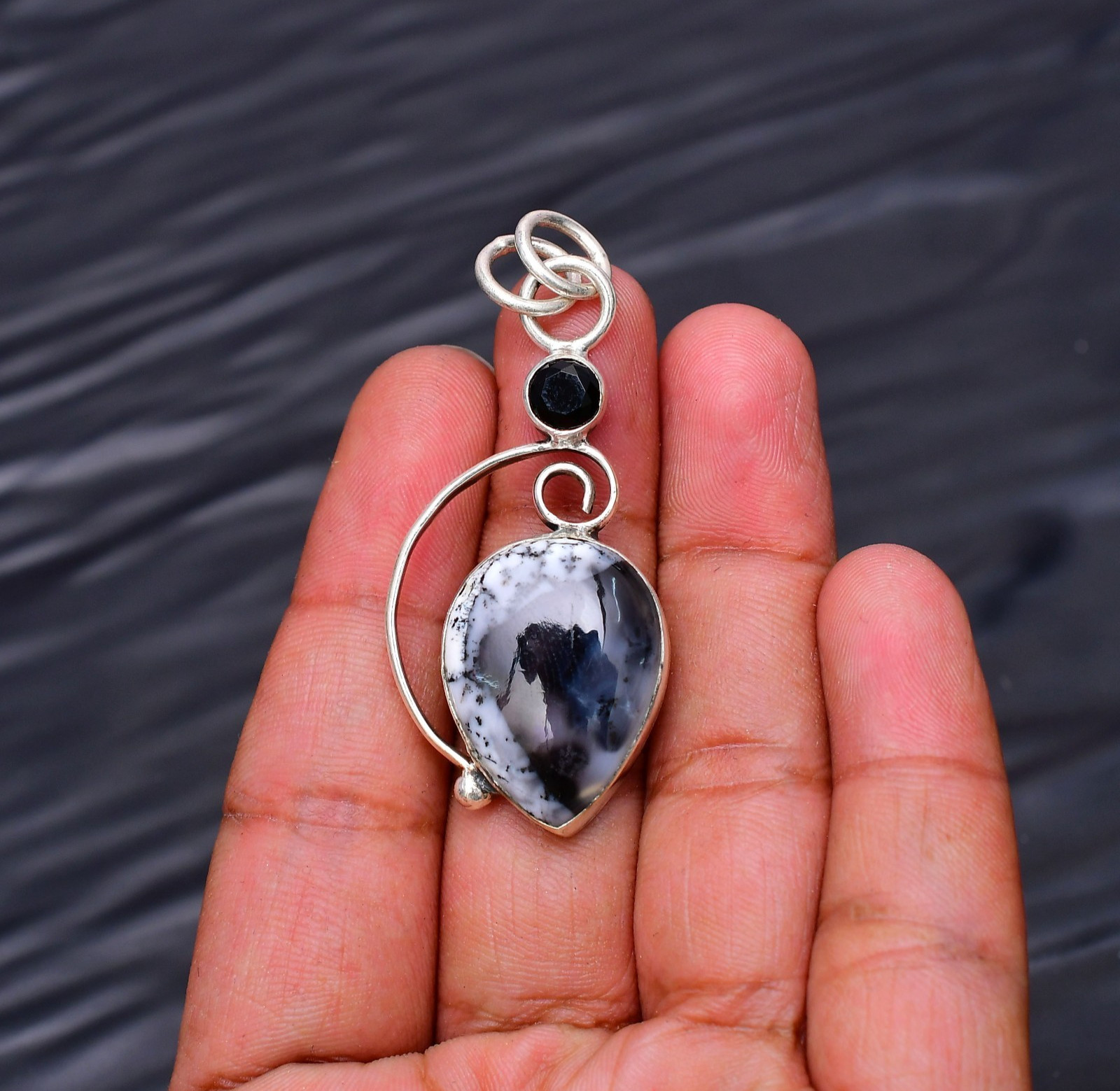 Dendrite Opal Gemstone 925 Sterling Silver Jewelry Pendant 2.04″