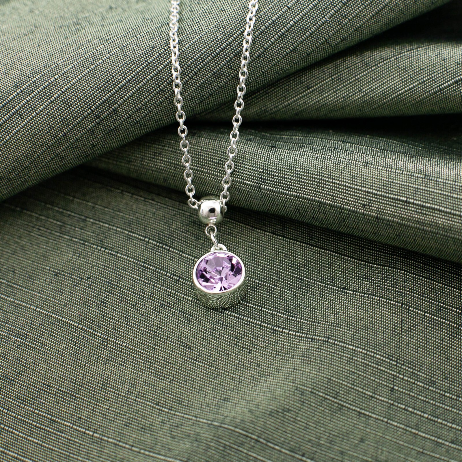 June Birthstone Alexandrite Necklace, Light Purple Bohemian Crystal, Silver