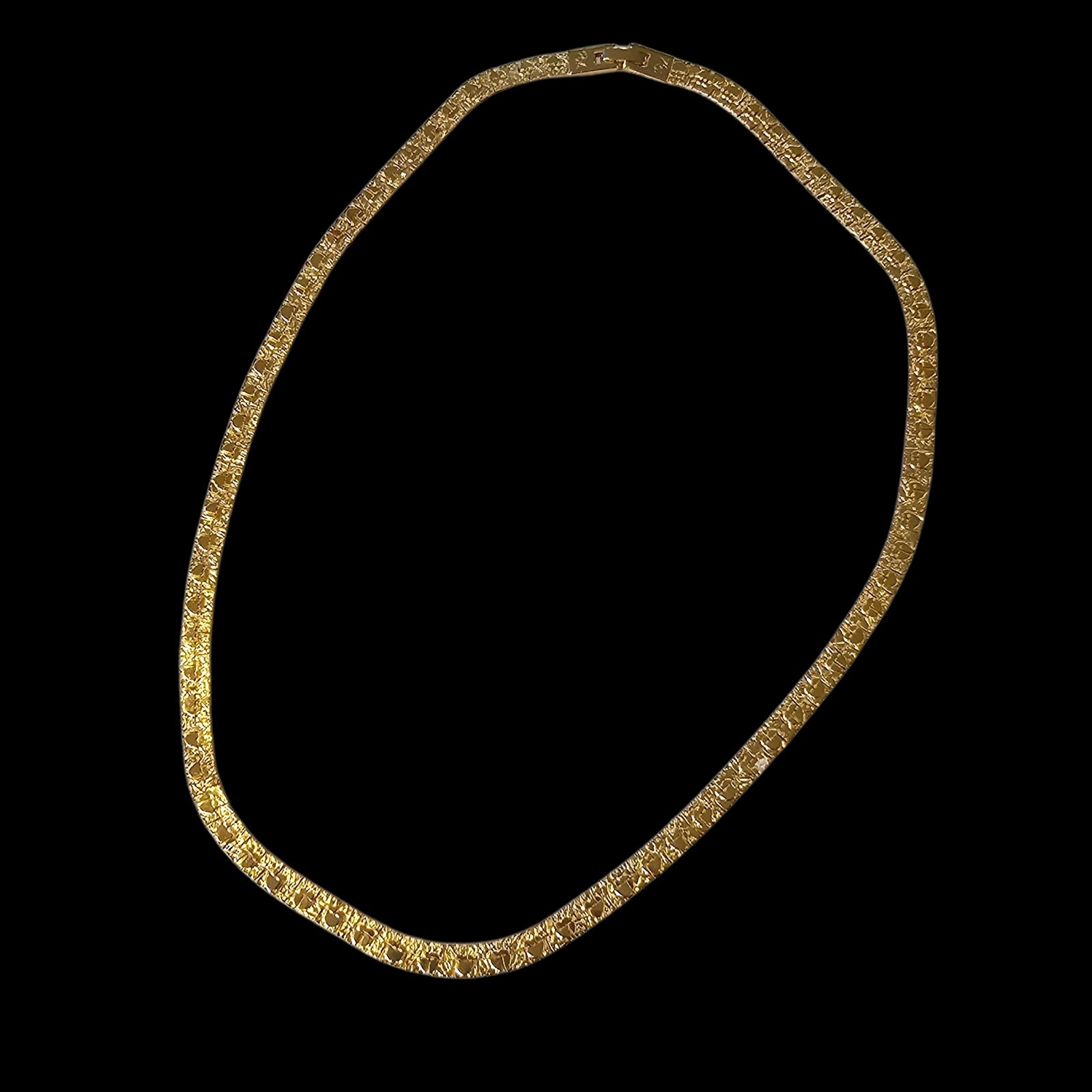 VTG Gold Plated Flat Chain Necklace Nugget Textured Heart Reversible Signed 20″