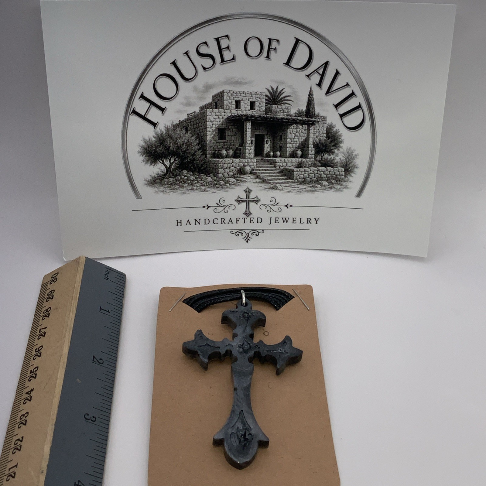 House Of David Handmade Cross Necklace Black Silver