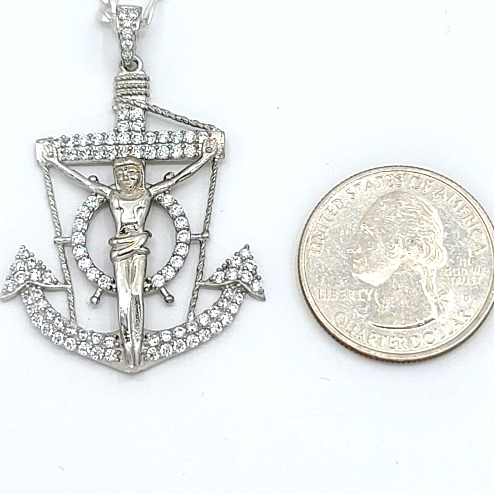 925 Solid Sterling Silver Jesus Cross Crucifix Anchor Pendant – Optional Chain
