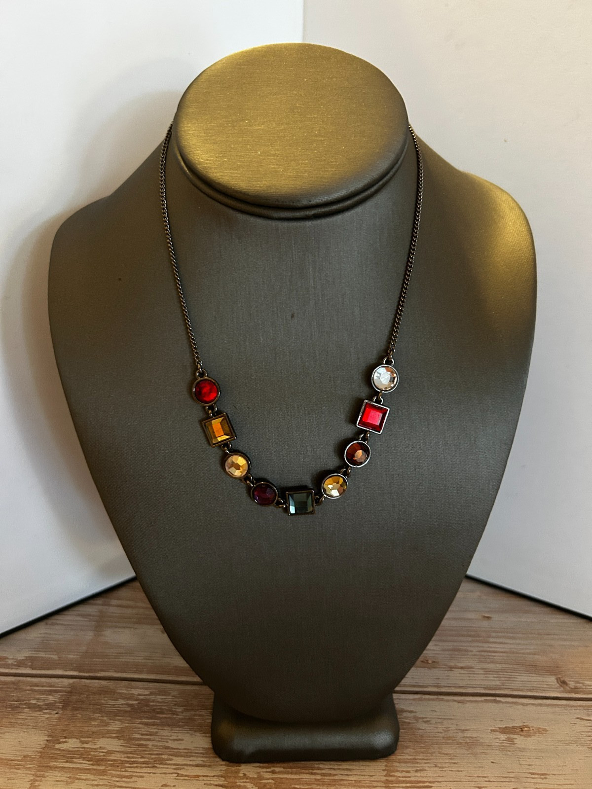 Nine West Multi Color Stones Black Silver Tone Necklace 16″ +