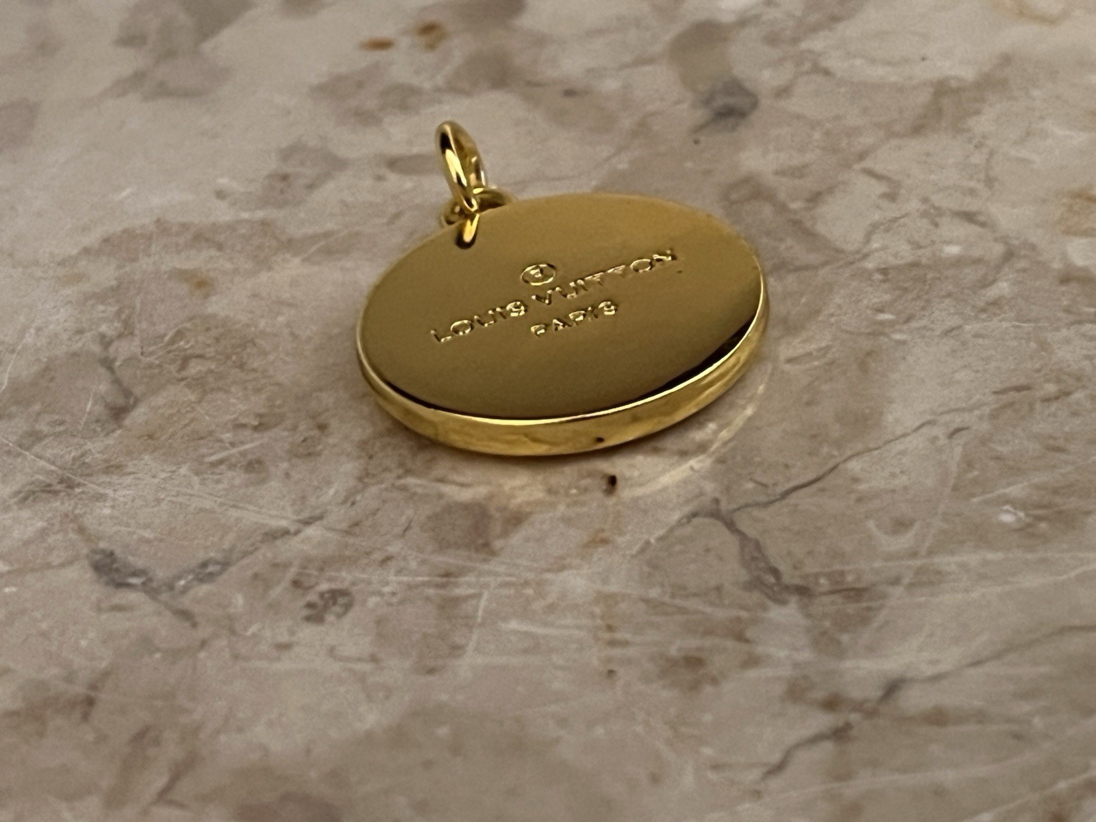 Louis Vuitton LV Gold Tone Round Pendant Charm Medallion Authentic