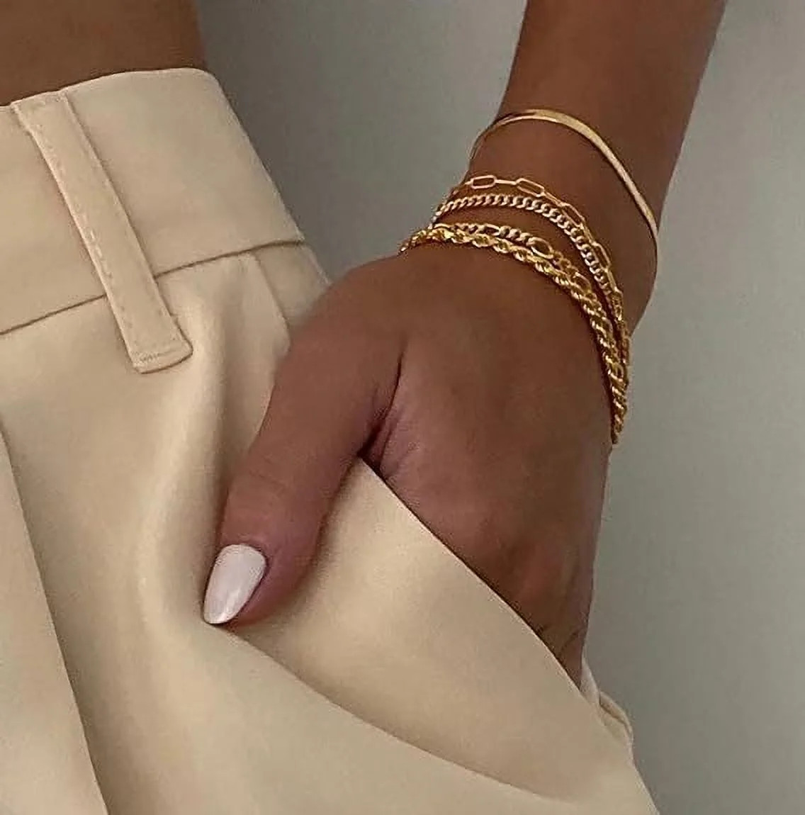 14K Gold Plated Bracelets Women Cuban Link Paperclip Chain Stackable Set