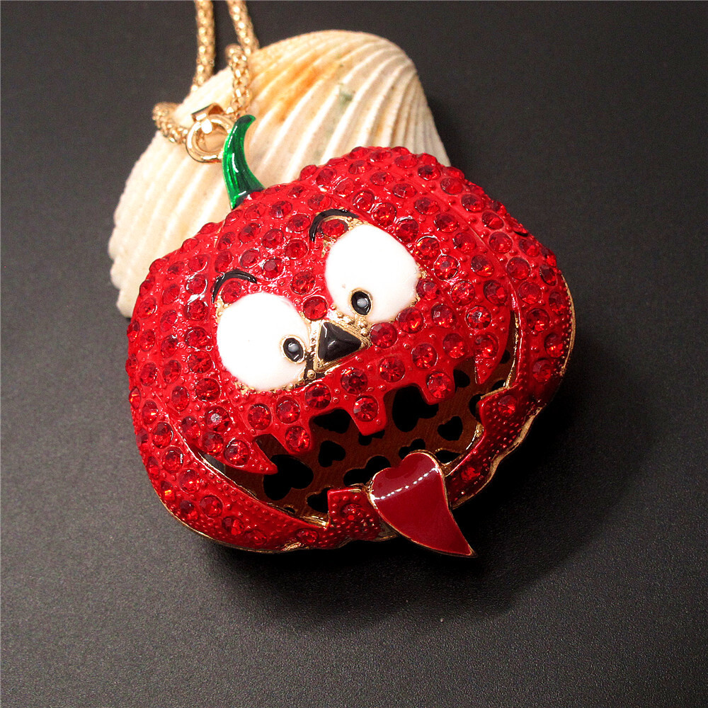 New Red Crystal Halloween Pumpkin Fashion Women Pendant Sweater Necklace
