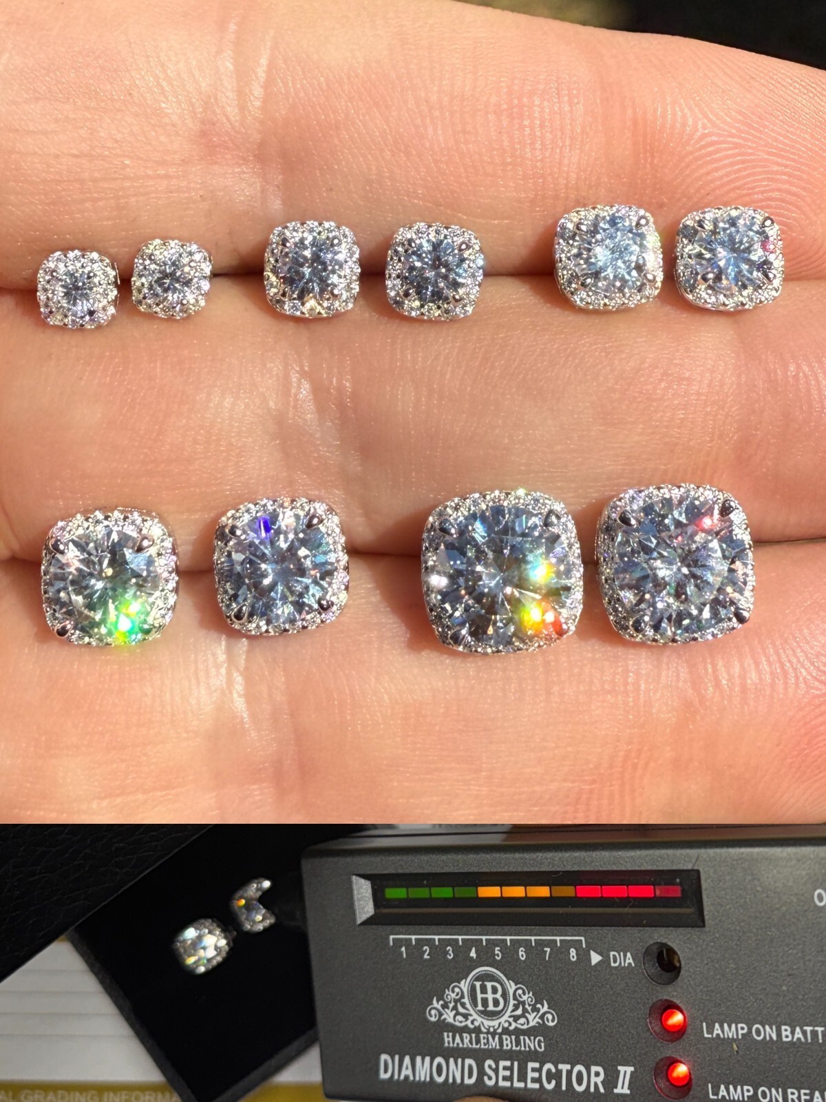 1.0 CT Moissanite Square Halo Stud Earrings 925 Silver Hip Hop Mens Ladies Iced*