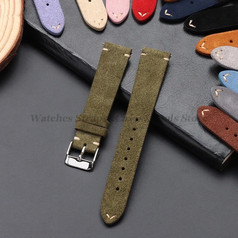 18 19 20 21 22 MM Soft Suede Leather Vintage Strap Watch Band Quick Release