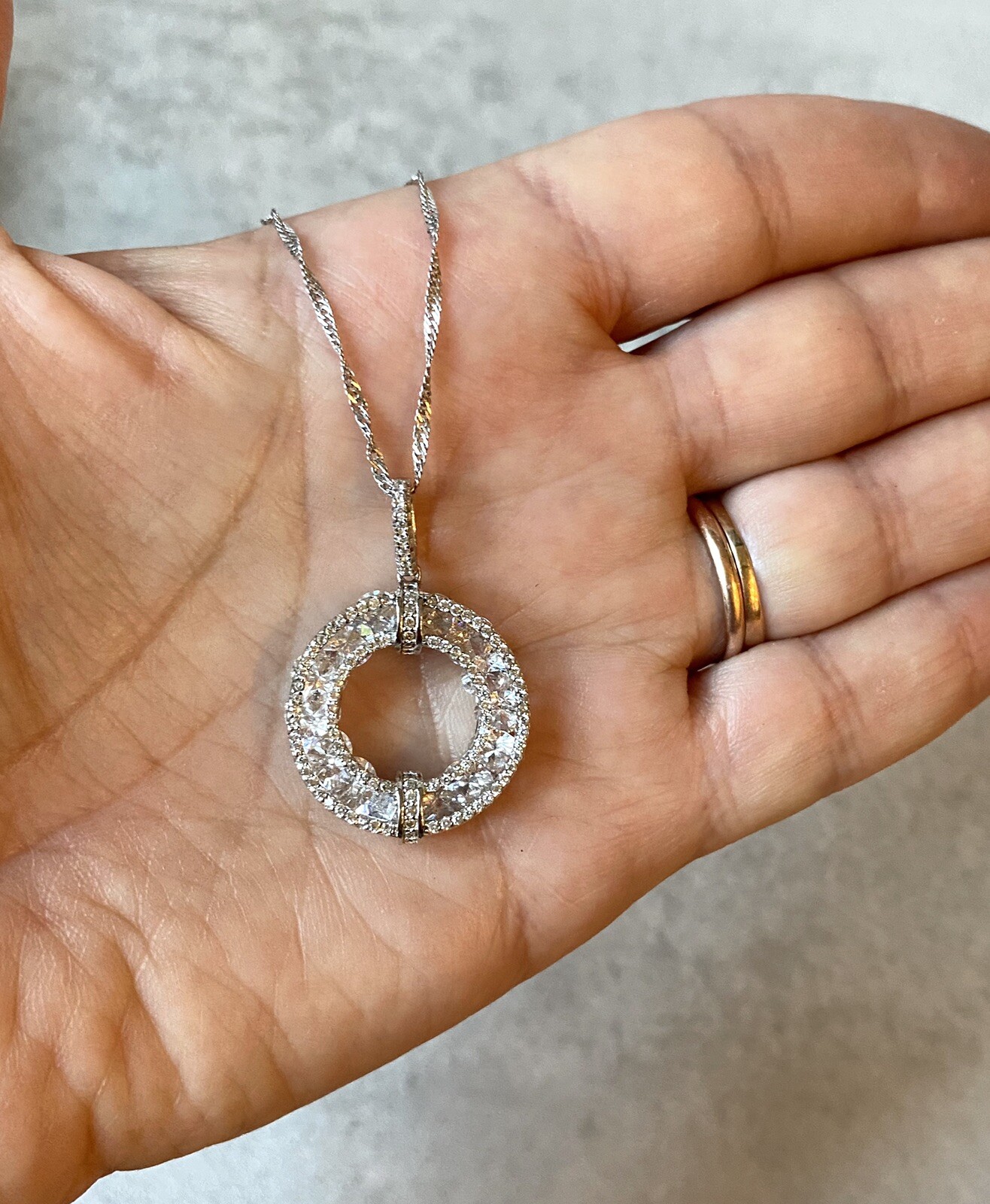 Fuzion Creations Necklace Circle Sterling Silver 925 Rhinestone CN FZN Bling